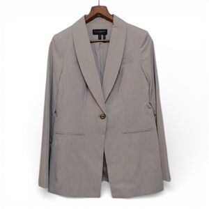 NWT Donna Karen Beige Pinstripe Blazer Preppy Timeless Womens Size 4 Retail $220